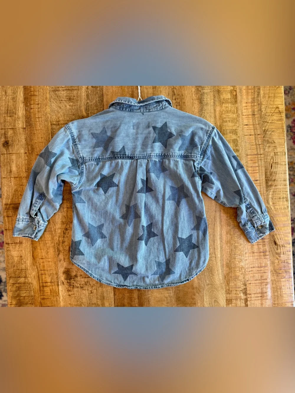 Old Navy Girls Size M 8 Star Print Chambray Denim Button Down Shirt Blue